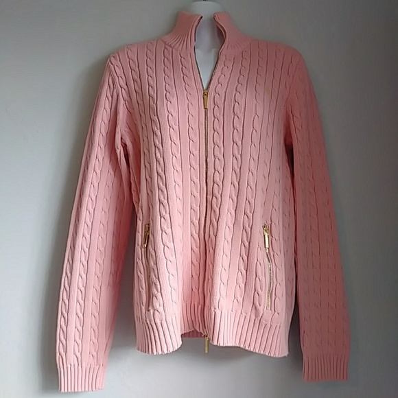 Lauren Ralph Lauren Sweaters - Ralph Lauren pink cable knit zipper front sweater